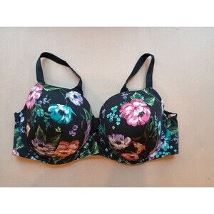 Torrid Perfect Coverage Lightly Lined Smooth Bra Baby Floral Rich Black 44DD